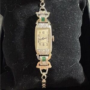 Vintage 18kt Gold, Emerald & Diamond Glycine Women's Watch